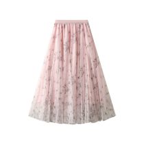 Fashion Pink Mesh Floral Skirt