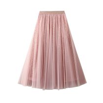 Fashion Pink Mesh Sequin High Waist Skirt