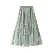 Fashion Green Mesh Layered Skirt