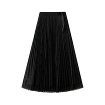 Fashion Black And Silver Lace-up Pleated High-waisted Skirt