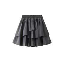 Fashion Grey Polyester Laminated Ruffle Skirt