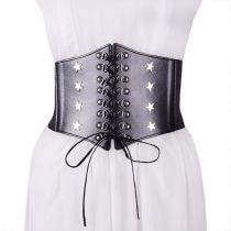 Fashion Black Tight Belt Body Shaping Strap Five-pointed Star Imitation Leather Wide Belt