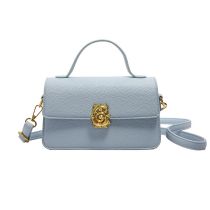 Fashion Blue Litchi Pattern Square Lock Handbag