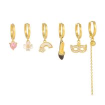 Fashion Gold Copper Inlaid Zircon Drop Oil High Heels Flower Pendant Earrings 6-piece Set