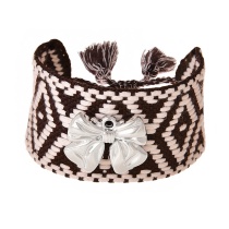 Fashion Coffee Color Alloy Bow Braided Wide-brimmed Pattern Tassel Bracelet