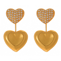 Fashion Golden 1 Copper Set Zircon Love Pendant Earrings
