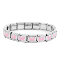 Fashion Pale Pink Butterfly Stainless Steel Geometric Square Module Bracelet Accessories (single)