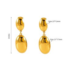 Fashion Gold Titanium Steel Glossy Oval Stud Earrings