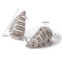 Fashion Silver Stainless Steel Diamond-set Hollow Drop-shaped Earrings