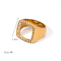 Fashion 8# Stainless Steel Square Hollow Ring With Diamonds