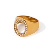 Fashion Gold Stainless Steel Hollow Ring With Diamonds
