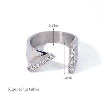 Fashion Silver Stainless Steel Diamond Geometric Open Ring