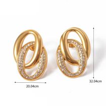 Fashion Gold Stainless Steel Diamond Double Ring Stud Earrings