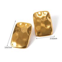 Fashion Gold Stainless Steel Rectangular Hammered Earrings
