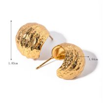 Fashion Gold Stainless Steel Textured C-shaped Earrings