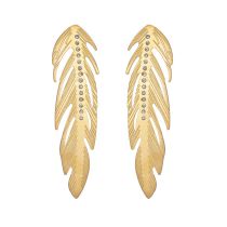 Fashion Gold Stainless Steel Diamond Feather Earrings