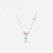 Fashion Colorful Butterfly Moonstone Necklace--white Gold Copper Inlaid Zirconium Butterfly Necklace