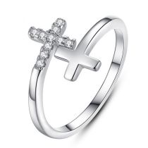 Fashion Double Cross Ring-white Gold Copper Diamond Cross Ring