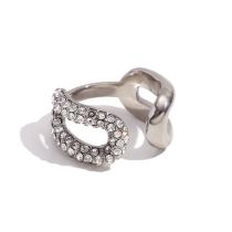 Fashion Rhinestone Spliced Chain Open Ring-steel Color-white Diamond Stainless Steel Rhinestone Spliced Chain Open Ring