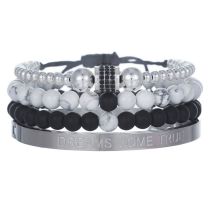 Fashion Silver Black And White Turquoise Beaded Bracelet Set