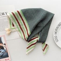 Fashion 2# Coffee Green Stripes Polyester Printed Silk Scarf