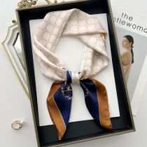 Fashion 2# Navy Blue Chain Polyester Printed Silk Scarf