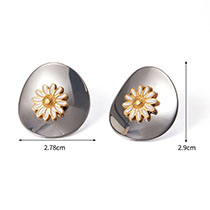 Fashion Silver Stainless Steel Disc Oil Dripping Daisy Earrings