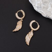 Fashion Gold Copper Diamond Feather Wing Earrings