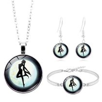 Fashion Silver 12 Alloy Printed Round Necklace Earrings Bracelet Set