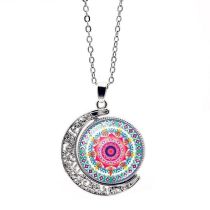 Fashion 1# Alloy Printed Double-sided Rotating Moon Necklace