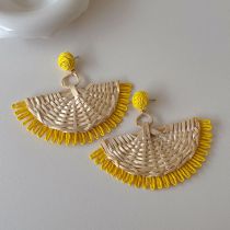 Fashion Yellow Raffia Braided Fan-shaped Earrings