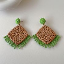 Fashion Green Colorful Raffia Straw Earrings