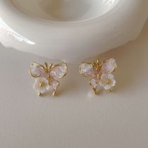 Fashion Pink Butterfly Earrings Gold Plated Crystal Butterfly Earrings