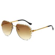 Fashion Gold Frame Double Tea C5 Pc Frameless Cut-edge Sunglasses