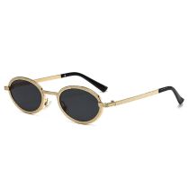 Fashion Gold Frame Black Gray C1 Metal Oval Sunglasses