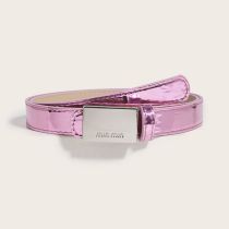 Fashion Mirror Leather 2.3 Wide (silver Square Buckle) Plum Red Belt Wide Belt With Snap Buttons