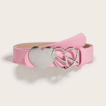 Fashion Double Love Lightning Buckle (2.8 Double Round Pink) Metal Love Wide Belt