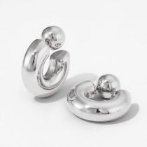 Fashion Silver Stainless Steel Hollow C-shaped Earrings