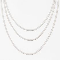 Fashion Silver Stainless Steel Three-layer Flat Snake Chain Necklace