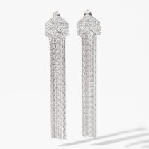 Fashion Silver Stainless Steel Diamond Tassel Earrings