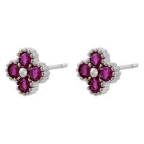 Fashion 1 Pair Of White Gold Rose Red Diamonds Copper Diamond Four-leaf Stud Earrings