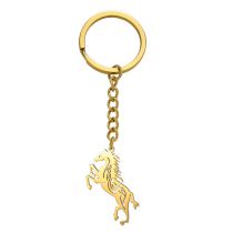 Fashion Gold Titanium Steel Cut Hollow Pony Keychain