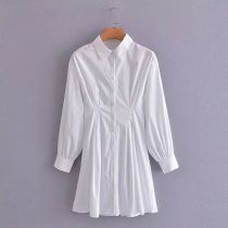 Fashion White Woven Lapel Buttoned Skirt