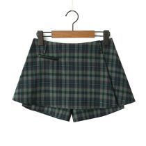 Fashion Green Grid Polyester Plaid Skirt