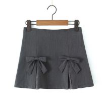 Fashion Grey Bow Pleated Skirt
