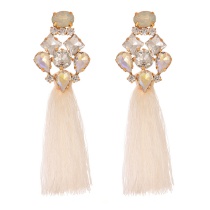 Fashion White Alloy Diamond Drop Pendant Tassel Earrings