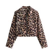 Fashion Leopard Print Polyester Leopard Print Lapel Zipped Jacket