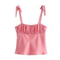 Fashion Pink Polyester Pleated Camisole