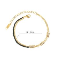 Fashion Gold Stainless Steel Gold Plated Patchwork Beaded Double Layer Bracelet