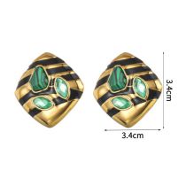 Fashion Gold Stainless Steel Square Stud Earrings With Malachite